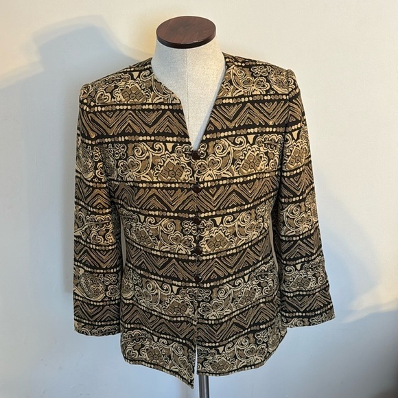 KASPER A.S.L Petite Brown Print Vintage Button Up Blazer - Size 10 Petite - Picture 1 of 9